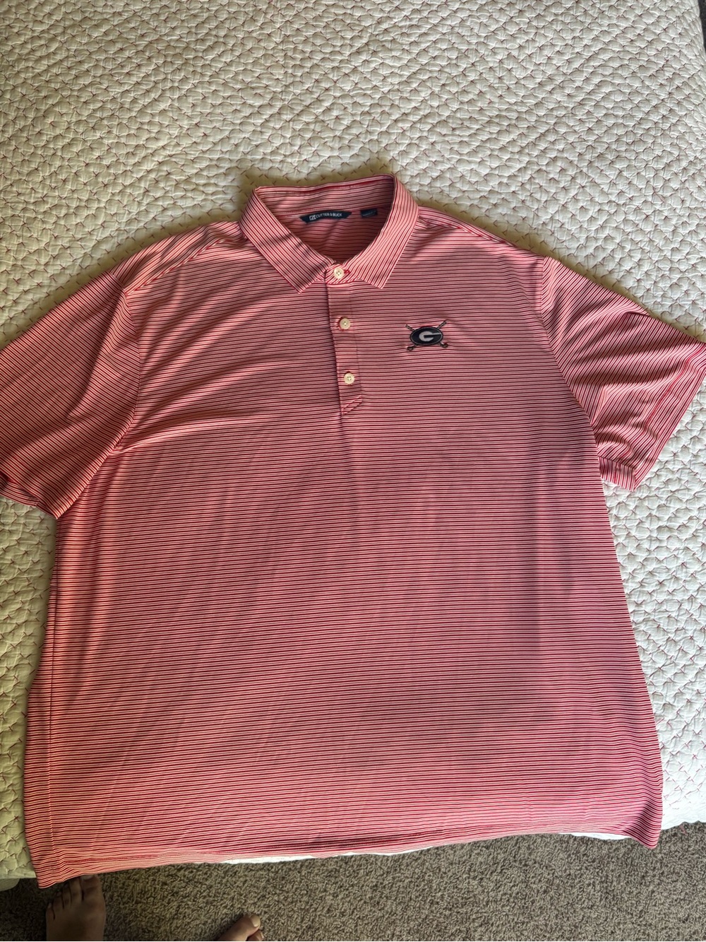⚫️🔴 Georgia Bulldog Cutter & Buck Men’s Red Striped Golf Polo Shirt ⛳️⛳️XXL - Picture 4 of 10
